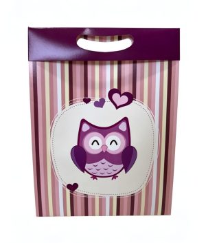Sacola de papel tipo trapézio p/ presente (Coruja)