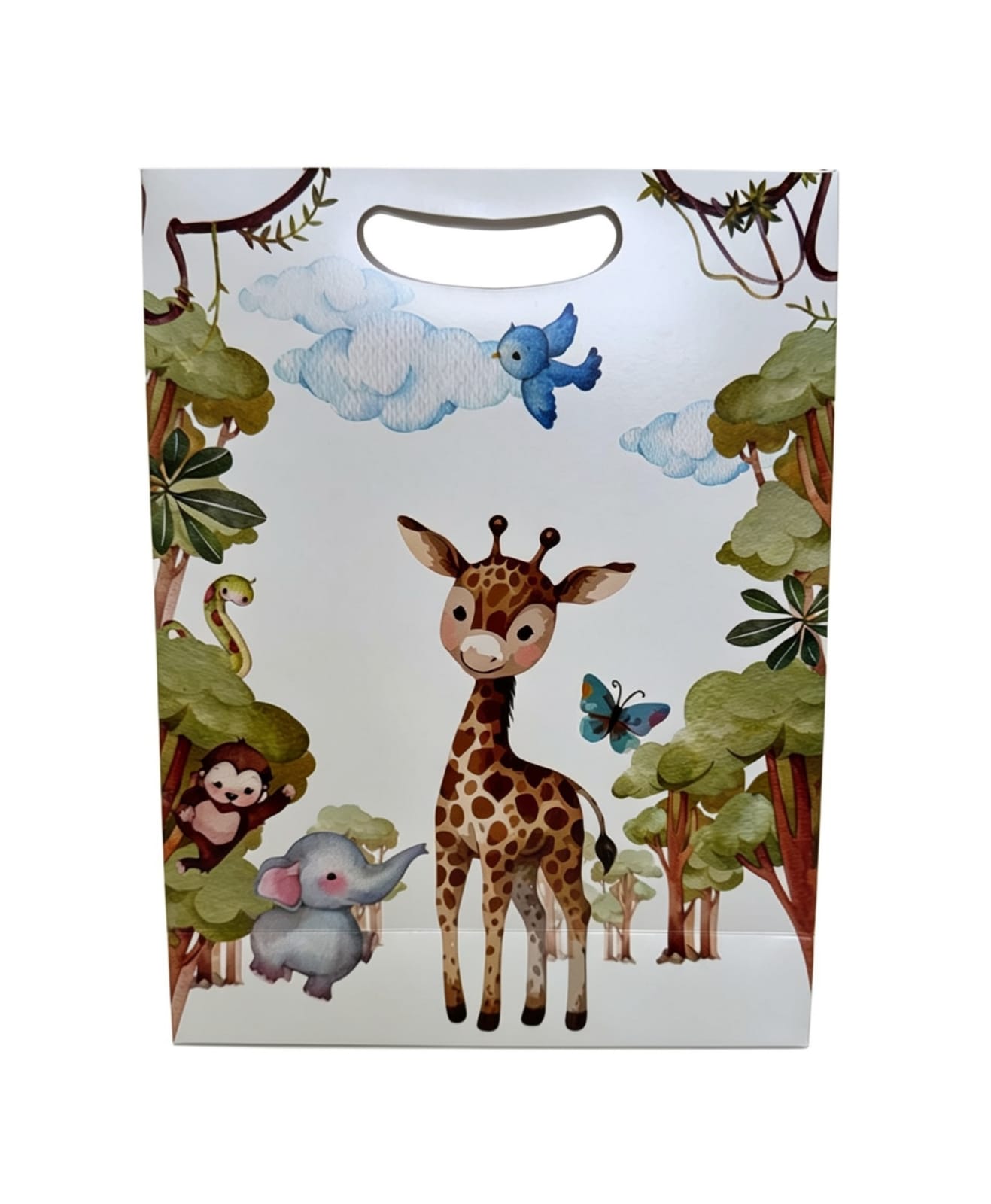 Sacola de papel tipo trapézio p/ presente (Girafa)